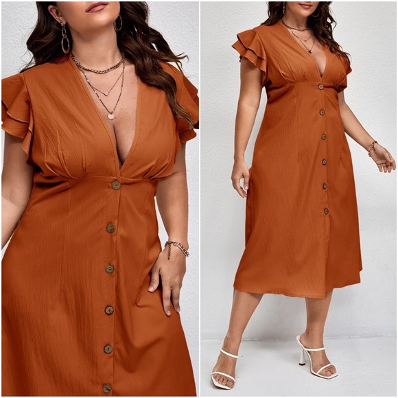 Plus Button up Butterfly Sleeve Dress - Picture 8 of 9